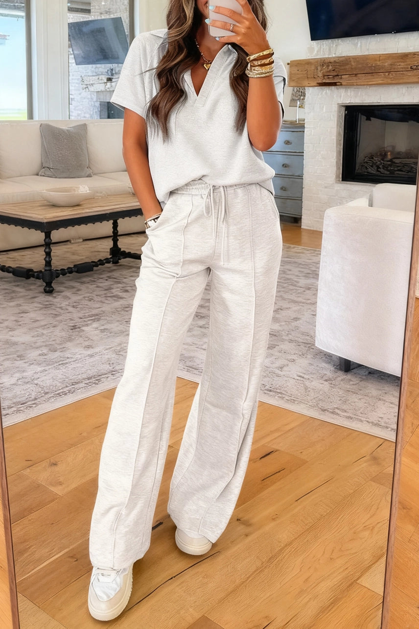 Collared Pullover & Sweatpants Set - Gray
