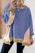 Colorblock Waffle Knit Pullover - Blue